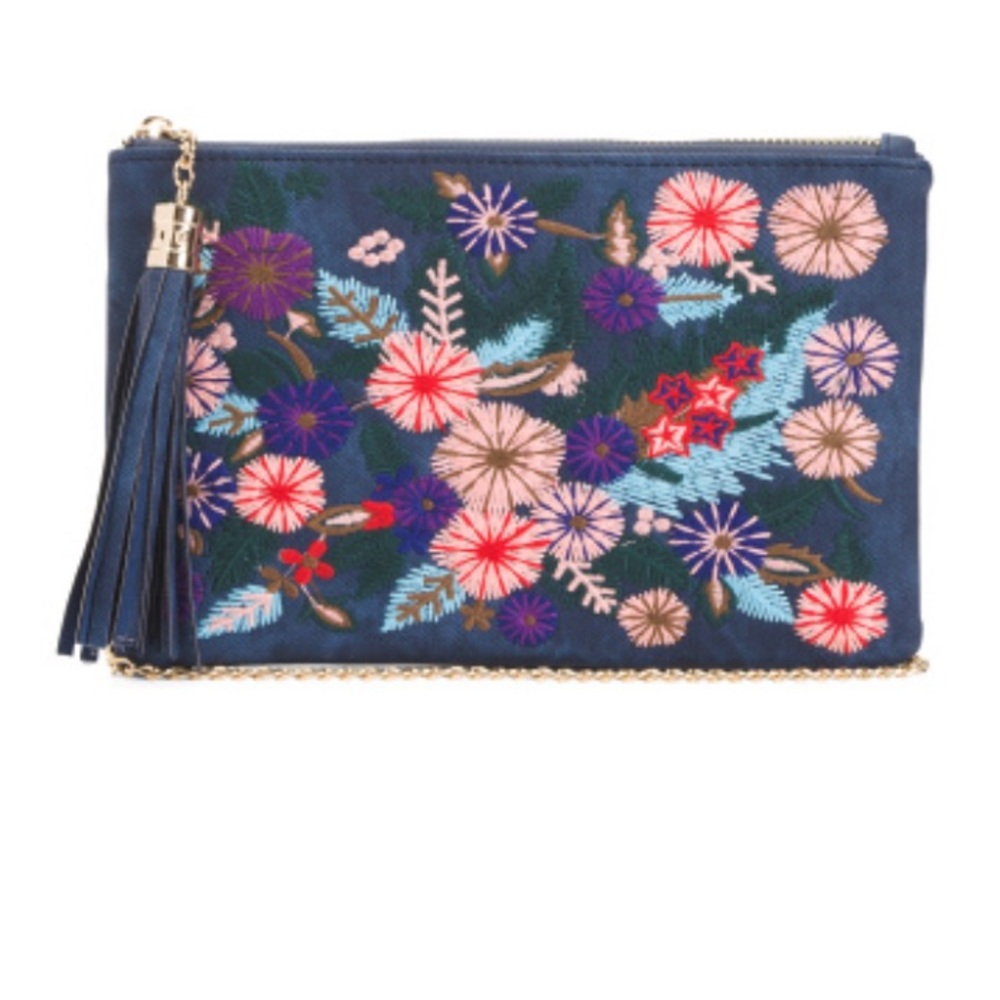 Embroidered floral chain shoulder bag